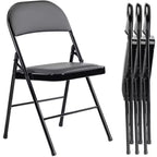 Chaise Pliante 4 Pièces en Cuir Rembourrée Extérieur Intérieur pour Maison Bureau Fête Confortable Noire