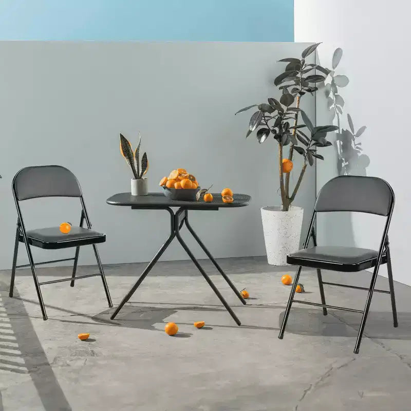 Chaise Pliante 4 Pièces en Cuir Rembourrée Extérieur Intérieur pour Maison Bureau Fête Confortable Noire
