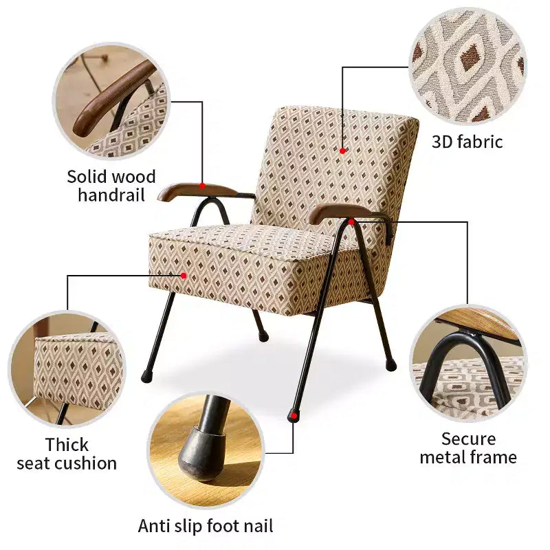 Fauteuil Teeri contemporain en tissu, avec pieds en métal et coussin épais