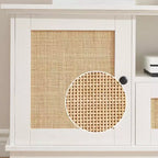 Meuble TV Moderne de 65 Pouces avec Portes en Rotin Tressé - Console Multimédia Élégante avec Étagères de Rangement pour Salon et Divertissement