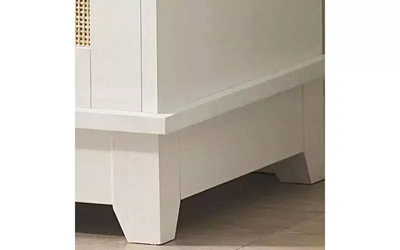 Meuble TV Moderne de 65 Pouces avec Portes en Rotin Tressé - Console Multimédia Élégante avec Étagères de Rangement pour Salon et Divertissement