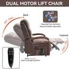 Fauteuil élévateur-inclineur Power Chenille à deux moteurs et position infinie avec accoudoirs en bois massif, massage chauffant et mécanisme de mouvement robuste