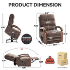 Fauteuil élévateur-inclineur Power Chenille à deux moteurs et position infinie avec accoudoirs en bois massif, massage chauffant et mécanisme de mouvement robuste