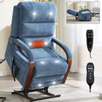 Fauteuil élévateur-inclineur Power Chenille à deux moteurs et position infinie avec accoudoirs en bois massif, massage chauffant et mécanisme de mouvement robuste