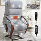 Fauteuil élévateur-inclineur Power Chenille à deux moteurs et position infinie avec accoudoirs en bois massif, massage chauffant et mécanisme de mouvement robuste