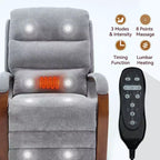 Fauteuil élévateur-inclineur Power Chenille à deux moteurs et position infinie avec accoudoirs en bois massif, massage chauffant et mécanisme de mouvement robuste