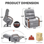 Fauteuil élévateur-inclineur Power Chenille à deux moteurs et position infinie avec accoudoirs en bois massif, massage chauffant et mécanisme de mouvement robuste