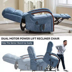 Fauteuil élévateur-inclineur Power Chenille à deux moteurs et position infinie avec accoudoirs en bois massif, massage chauffant et mécanisme de mouvement robuste
