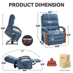 Fauteuil élévateur-inclineur Power Chenille à deux moteurs et position infinie avec accoudoirs en bois massif, massage chauffant et mécanisme de mouvement robuste