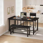 Table de salle à manger pour 4, table de cuisine et 2 chaises rembourrées avec banc, salle à manger rectangulaire en bois