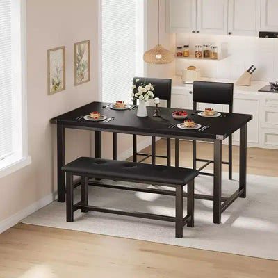 Table de salle à manger pour 4, table de cuisine et 2 chaises rembourrées avec banc, salle à manger rectangulaire en bois