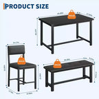 Table de salle à manger pour 4, table de cuisine et 2 chaises rembourrées avec banc, salle à manger rectangulaire en bois