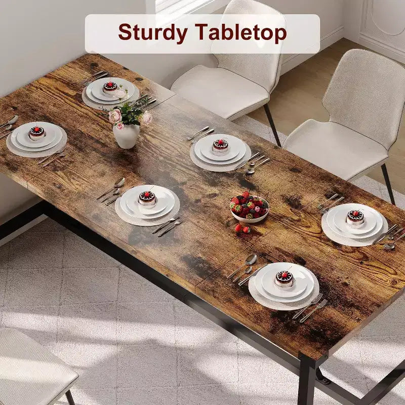 Table à manger pour 8 personnes, table de cuisine rectangulaire de 180 cm, grande table de salle à manger industrielle, pour grande famille