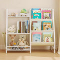 Étagère à livres et organiseur de jouets pour enfants, bibliothèque en bois à 3 niveaux avec rangement en tissu, étagère de lecture pour tout-petits pour salle de jeux