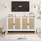 Buffet de rangement 4 portes en rotin tissé, avec étagère, Console de bar à café pour cuisine, salle à manger et salon, 91 cm de hauteur