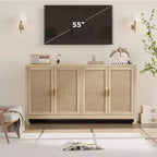 Buffet de rangement 4 portes en rotin tissé, avec étagère, Console de bar à café pour cuisine, salle à manger et salon, 91 cm de hauteur