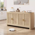 Woven Rattan 4-Door Storage Cabinet, Buffet Sideboard with Shelf, Coffee Bar Console for Kitchen Dining & Living Room, 36H