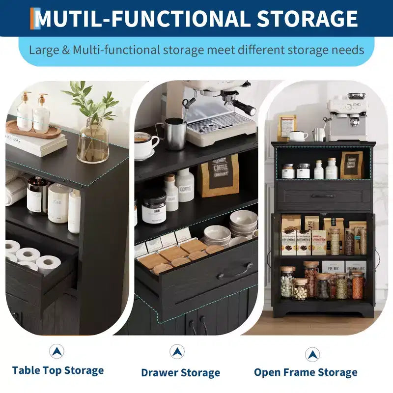 Meuble de rangement de ferme avec portes et tiroirs, armoire de garde-manger de cuisine autoportante, meuble de rangement de salle de bain au sol