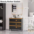 Meuble de coiffure noir avec miroir carré et 3 tiroirs