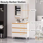 Meuble de coiffure noir avec miroir carré et 3 tiroirs