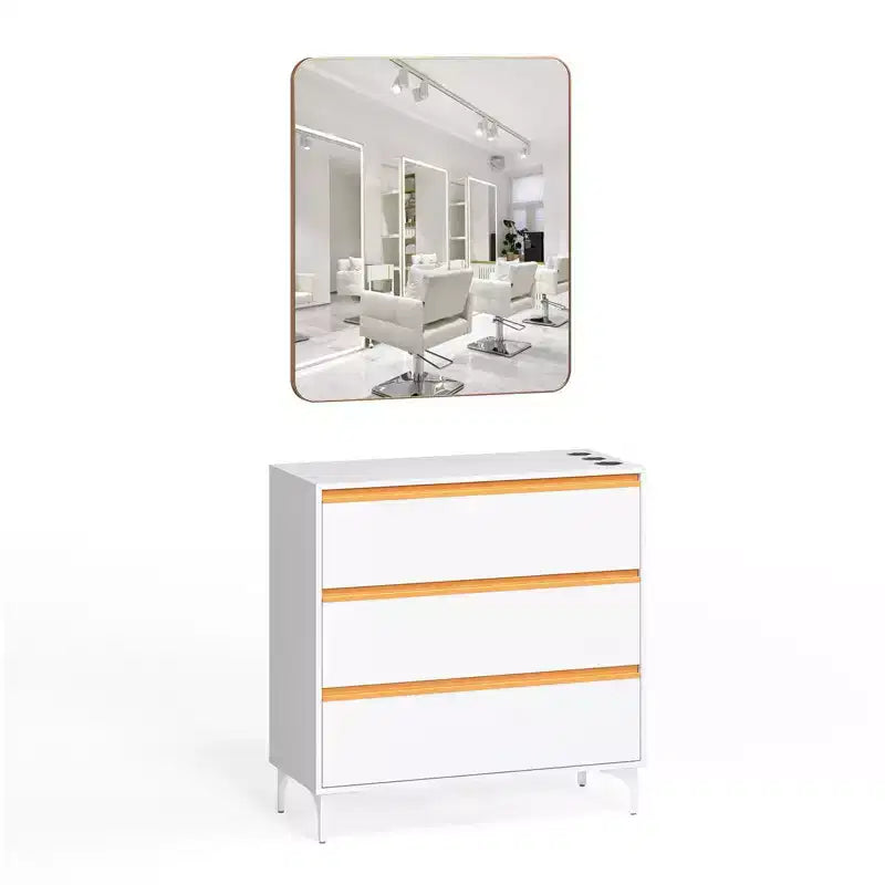 Meuble de coiffure noir avec miroir carré et 3 tiroirs