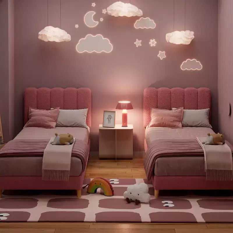 Cadre de lit jumeau, lit plateforme tapissé de velours avec tête de lit ondulée pour filles/enfants, assemblage facile, support à lattes en bois, pas besoin de sommier, rose