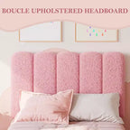 Cadre de lit jumeau, lit plateforme tapissé de velours avec tête de lit ondulée pour filles/enfants, assemblage facile, support à lattes en bois, pas besoin de sommier, rose