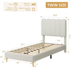 Cadre de lit jumeau, lit plateforme tapissé de velours avec tête de lit ondulée pour filles/enfants, assemblage facile, support à lattes en bois, pas besoin de sommier, rose