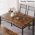 Table à manger pour 4 personnes avec banc et 2 chaises, table de cuisine rectangulaire avec casier à vin et bancs de rangement