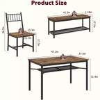 Table à manger pour 4 personnes avec banc et 2 chaises, table de cuisine rectangulaire avec casier à vin et bancs de rangement