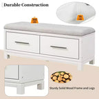 Banc à Chaussures avec Coussin Amovible, Banc d'Entrée avec Rangement Caché pour Salon, Entrée et Couloirs, Blanc
