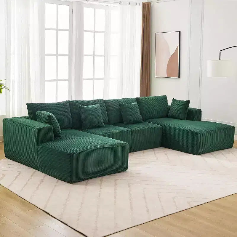 Canapé d'angle en velours côtelé ultra doux, 137, en forme de U | Conception modulaire sans assemblage avec 2 méridiennes | Convertible en lit