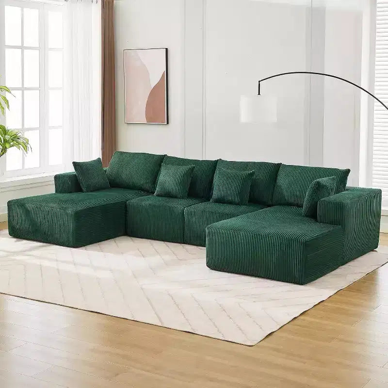 Canapé d'angle en velours côtelé ultra doux, 137, en forme de U | Conception modulaire sans assemblage avec 2 méridiennes | Convertible en lit