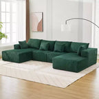 Canapé d'angle en velours côtelé ultra doux, 137, en forme de U | Conception modulaire sans assemblage avec 2 méridiennes | Convertible en lit