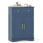 Costway Bathroom Floor Cabinet Modern Storage Cabinet with Large Pull-out Drawer,2 Doors Black/Blue/Gray/White/Black+White