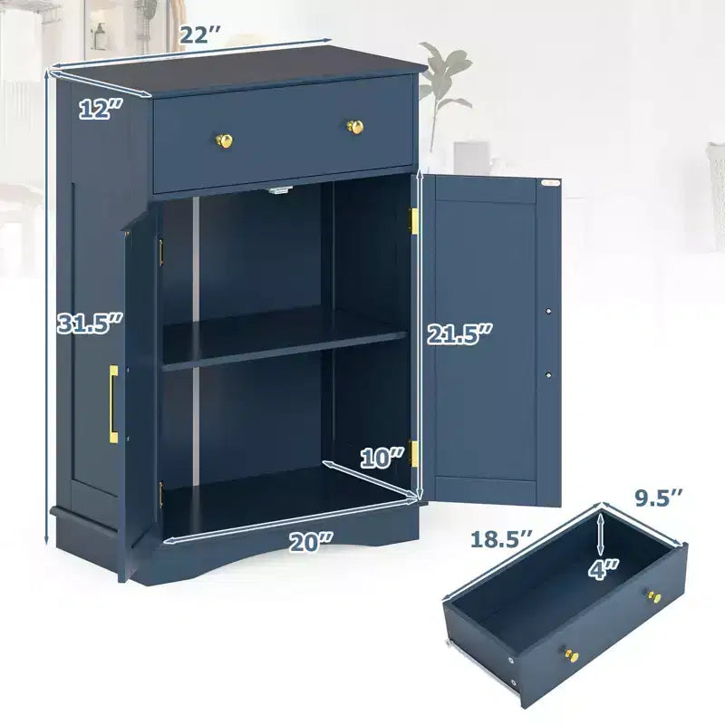 Meuble bas de salle de bain moderne avec grand tiroir coulissant et 2 portes Noir/Bleu/Gris/Blanc/Noir+Blanc