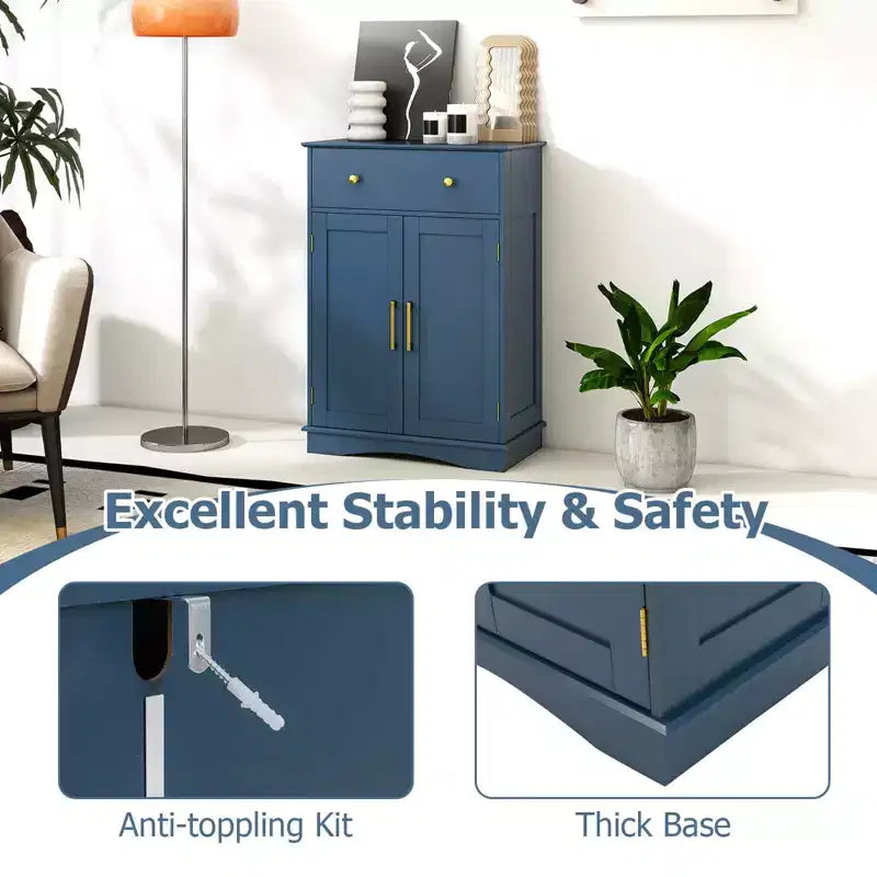 Meuble bas de salle de bain moderne avec grand tiroir coulissant et 2 portes Noir/Bleu/Gris/Blanc/Noir+Blanc