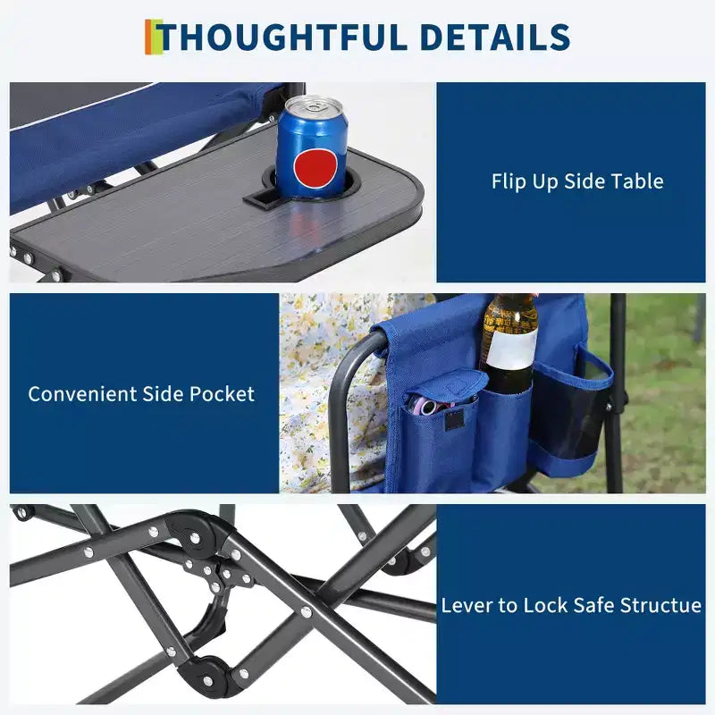 Chaises de camping pliantes portables, chaise pliante légère en aluminium avec table d'appoint et pochette, capacité de poids de 150 kg, pour l'extérieur
