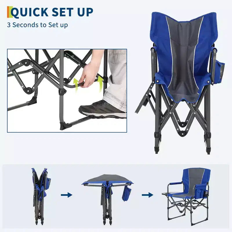 Chaises de camping pliantes portables, chaise pliante légère en aluminium avec table d'appoint et pochette, capacité de poids de 150 kg, pour l'extérieur