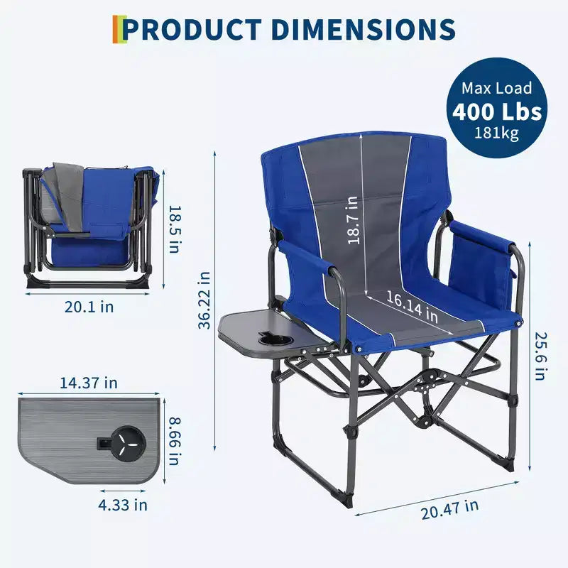 Chaises de camping pliantes portables, chaise pliante légère en aluminium avec table d'appoint et pochette, capacité de poids de 150 kg, pour l'extérieur
