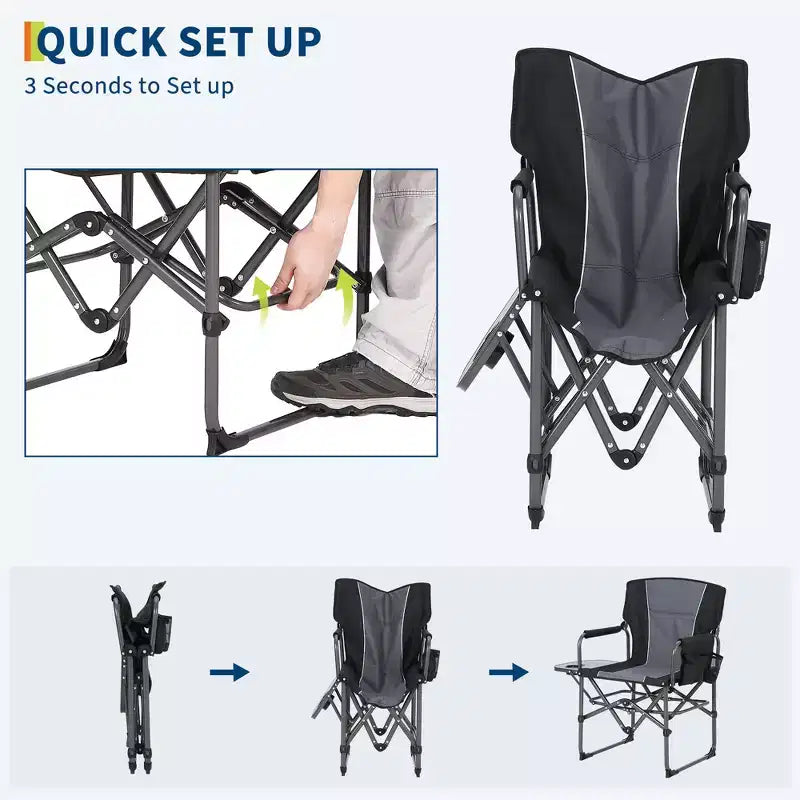 Chaises de camping pliantes portables, chaise pliante légère en aluminium avec table d'appoint et pochette, capacité de poids de 150 kg, pour l'extérieur