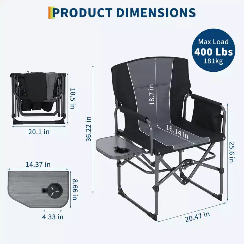 Chaises de camping pliantes portables, chaise pliante légère en aluminium avec table d'appoint et pochette, capacité de poids de 150 kg, pour l'extérieur