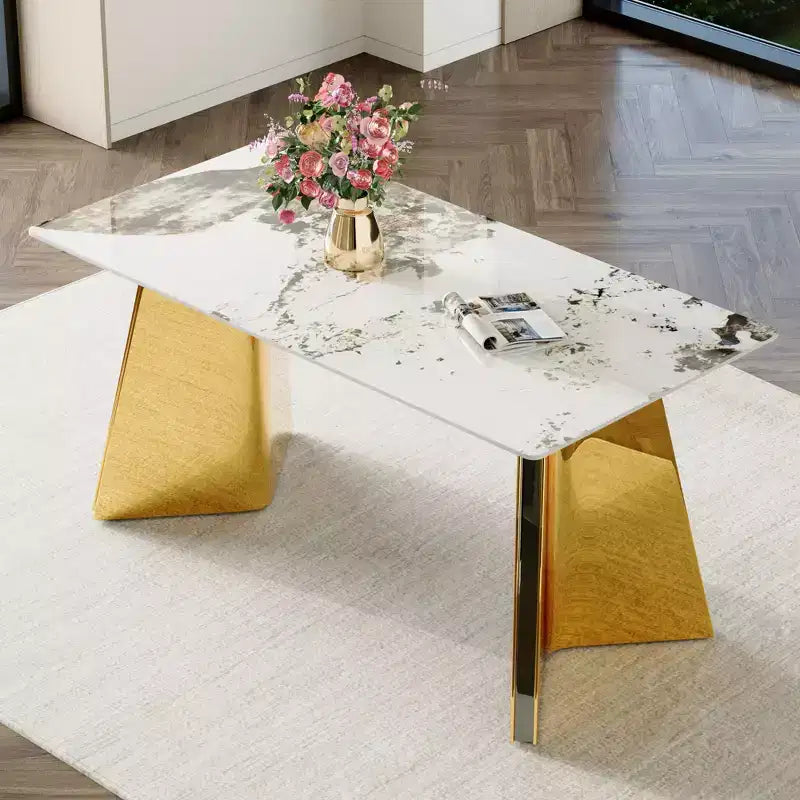 Table de salle à manger/cuisine moderne de 63 po, table à hauteur de comptoir avec imitation marbre et base incurvée pour 6 personnes