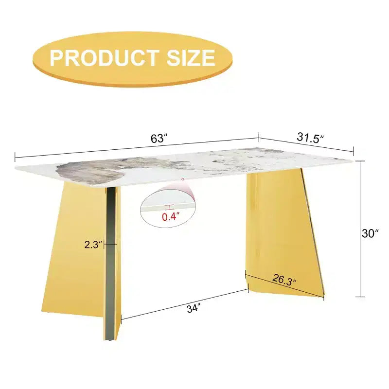 Table de salle à manger/cuisine moderne de 63 po, table à hauteur de comptoir avec imitation marbre et base incurvée pour 6 personnes