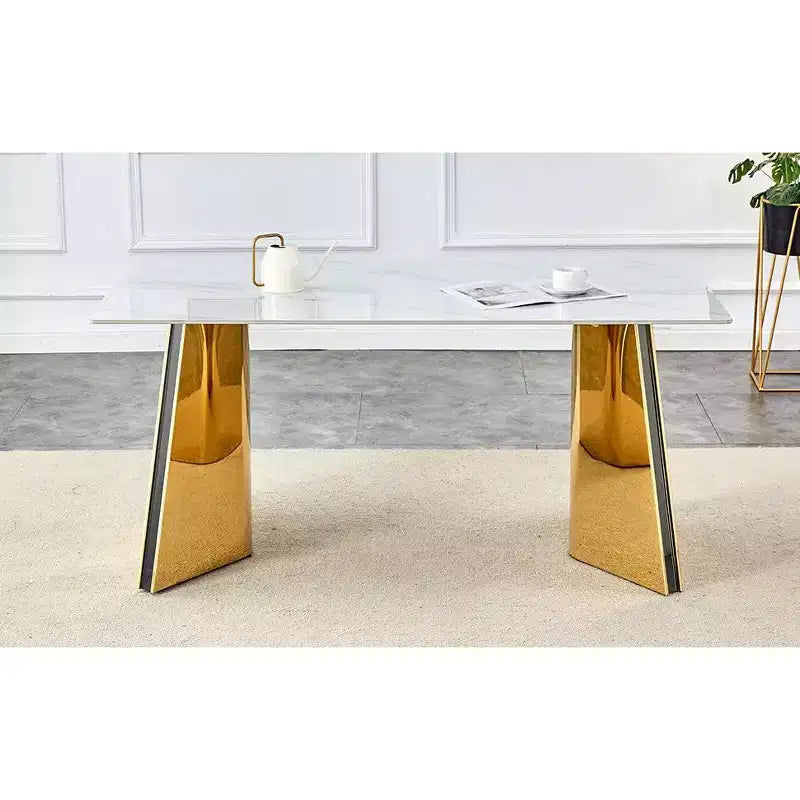Table de salle à manger/cuisine moderne de 63 po, table à hauteur de comptoir avec imitation marbre et base incurvée pour 6 personnes