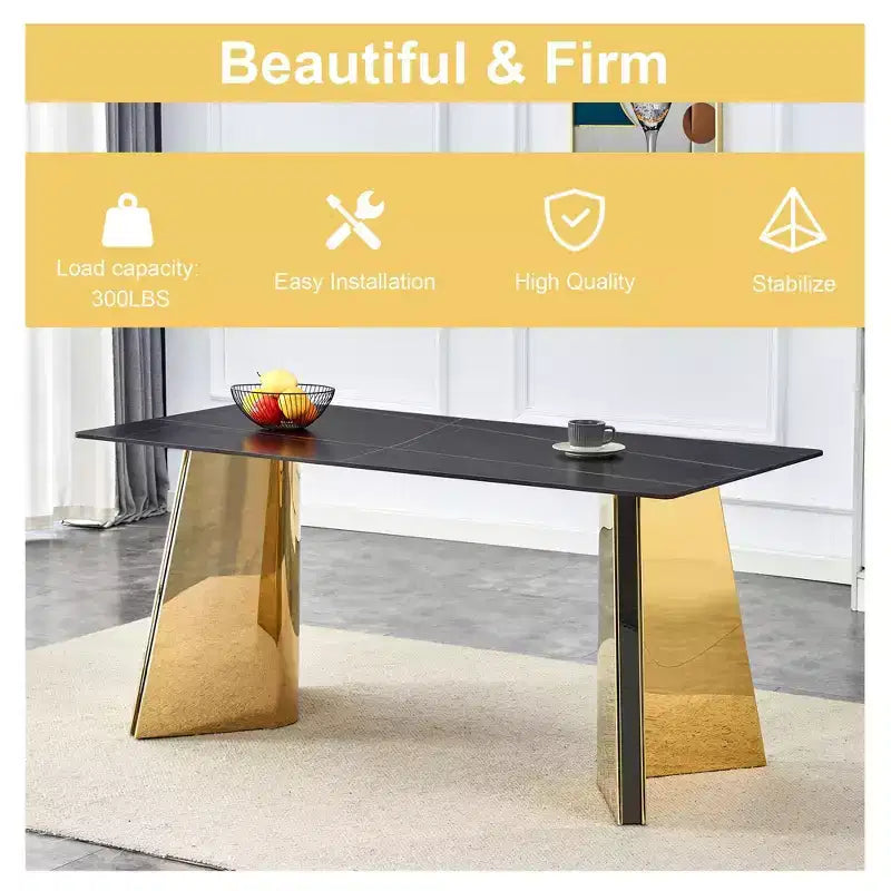 Table de salle à manger/cuisine moderne de 63 po, table à hauteur de comptoir avec imitation marbre et base incurvée pour 6 personnes