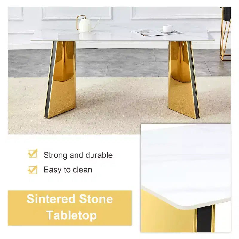 Table de salle à manger/cuisine moderne de 63 po, table à hauteur de comptoir avec imitation marbre et base incurvée pour 6 personnes