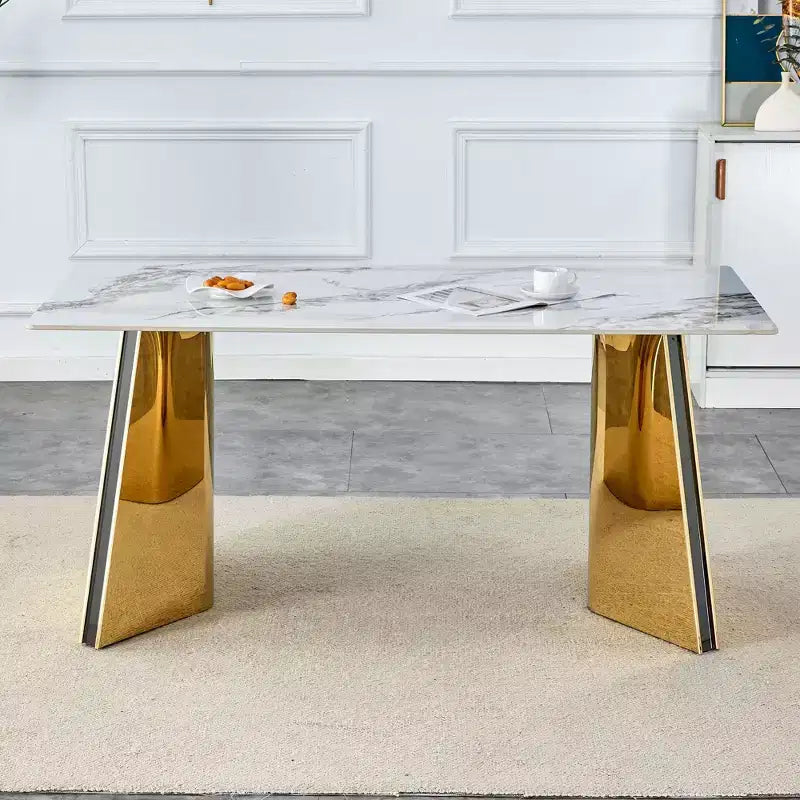 Table de salle à manger/cuisine moderne de 63 po, table à hauteur de comptoir avec imitation marbre et base incurvée pour 6 personnes