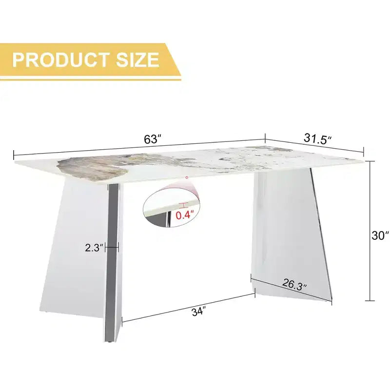 Table de salle à manger/cuisine moderne de 63 po, table à hauteur de comptoir avec imitation marbre et base incurvée pour 6 personnes