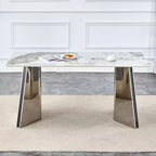 Table de salle à manger/cuisine moderne de 63 po, table à hauteur de comptoir avec imitation marbre et base incurvée pour 6 personnes